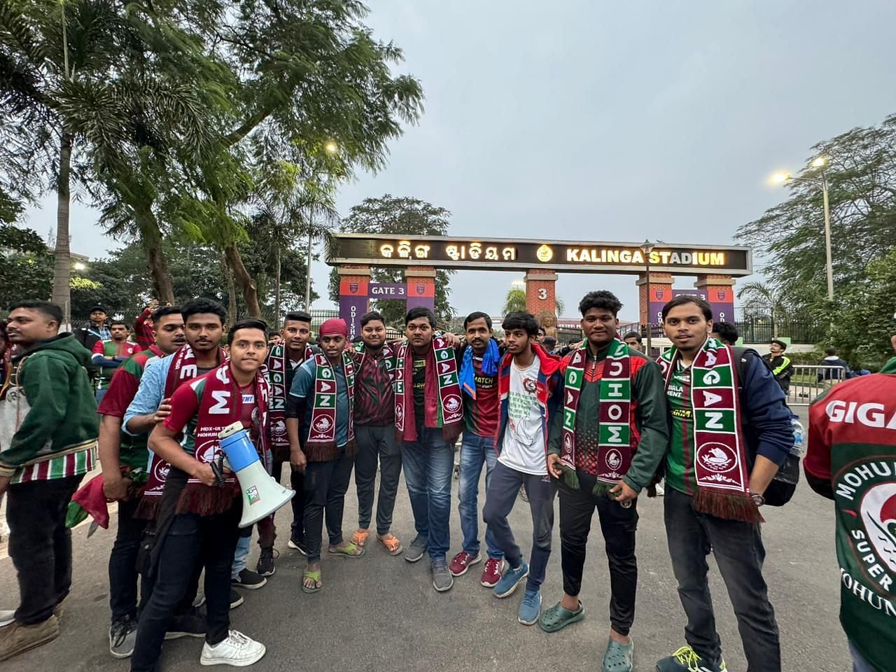 A group of Mohun Bagan supporters ready to cheer their team on.