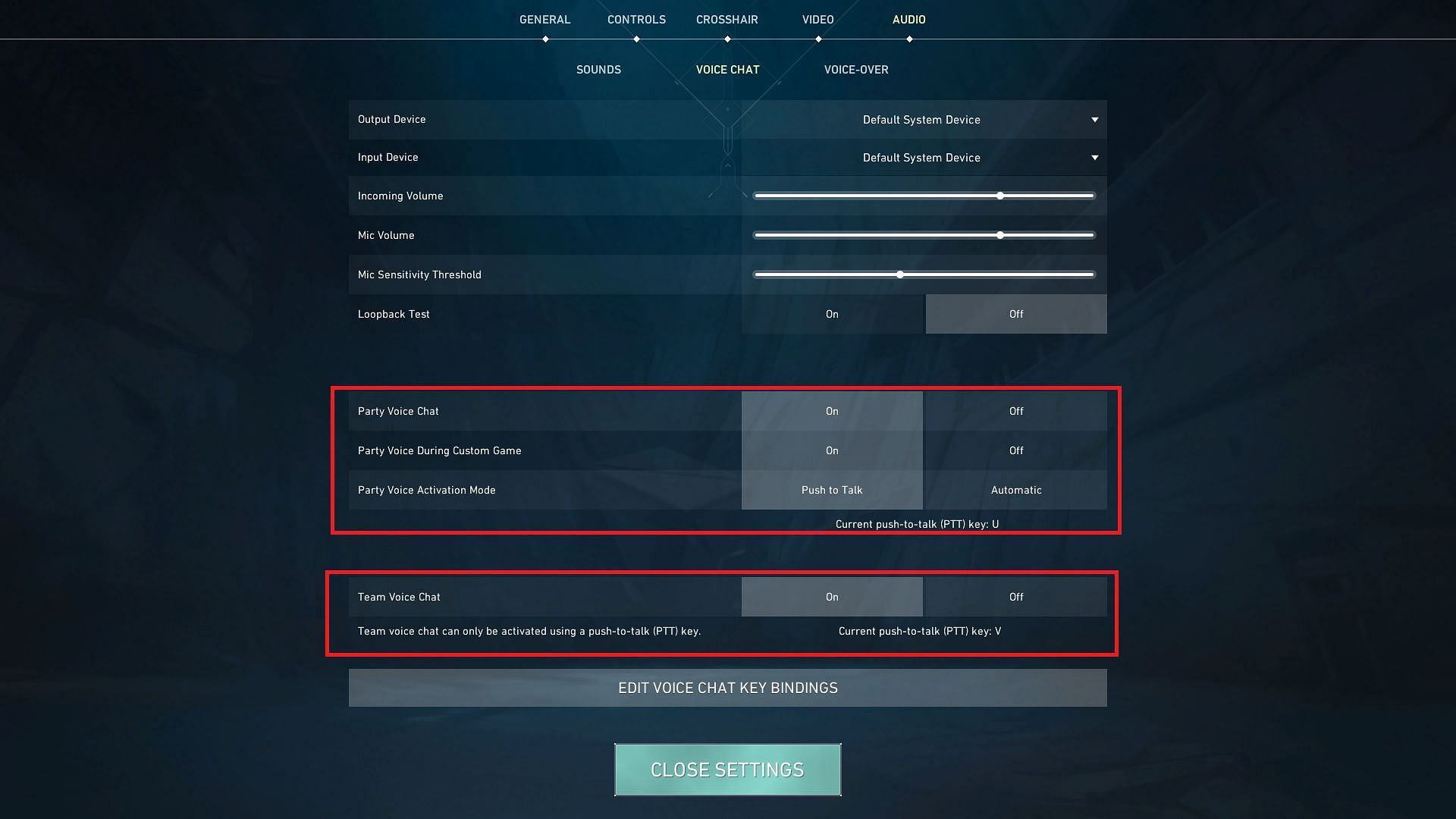 Voice chat options in Valorant (Image via Riot Games)