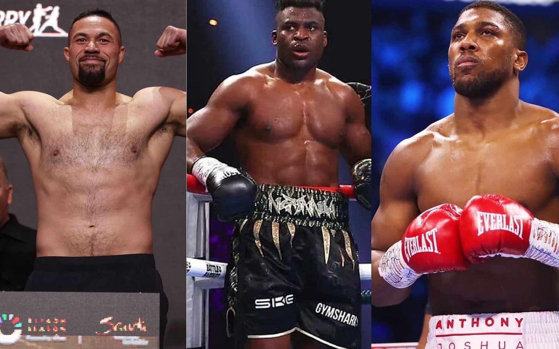 Joseph Parker (left) hints at possibly fighting on the Francis Ngannou (middle) vs. Anthony Joshua (right) event