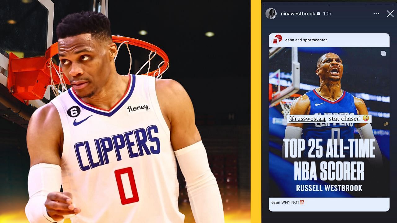 Russell Westbrook reaching top 25 on NBA scoring list gets hilarious two-word reaction from wife Nina Westbrook