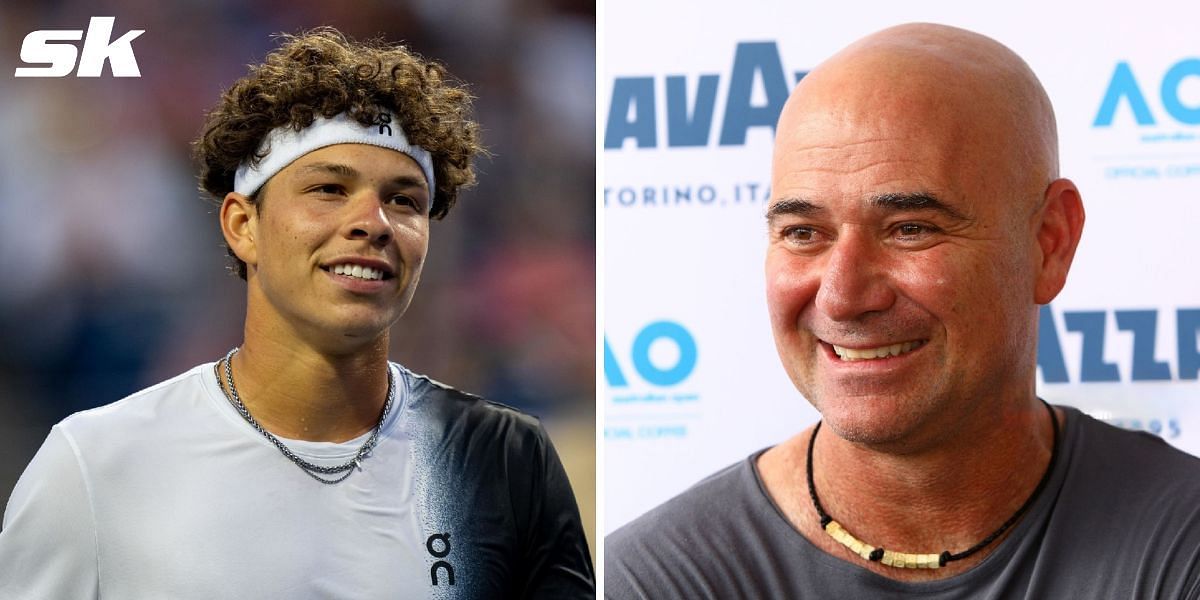 Ben Shelton (L) and Andre Agassi (R)