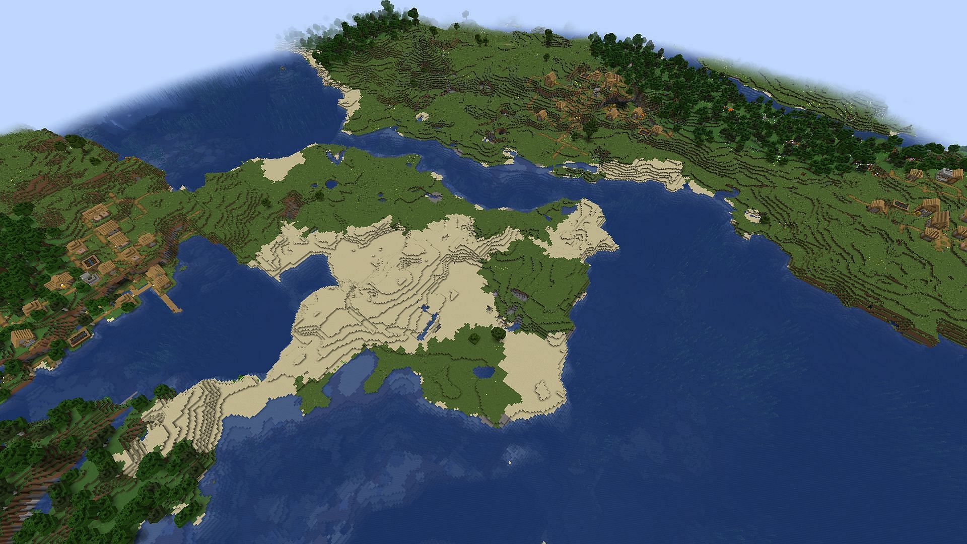 This Minecraft Java seed has multiple villages and other structures close to spawn (Image via Mojang Studios)