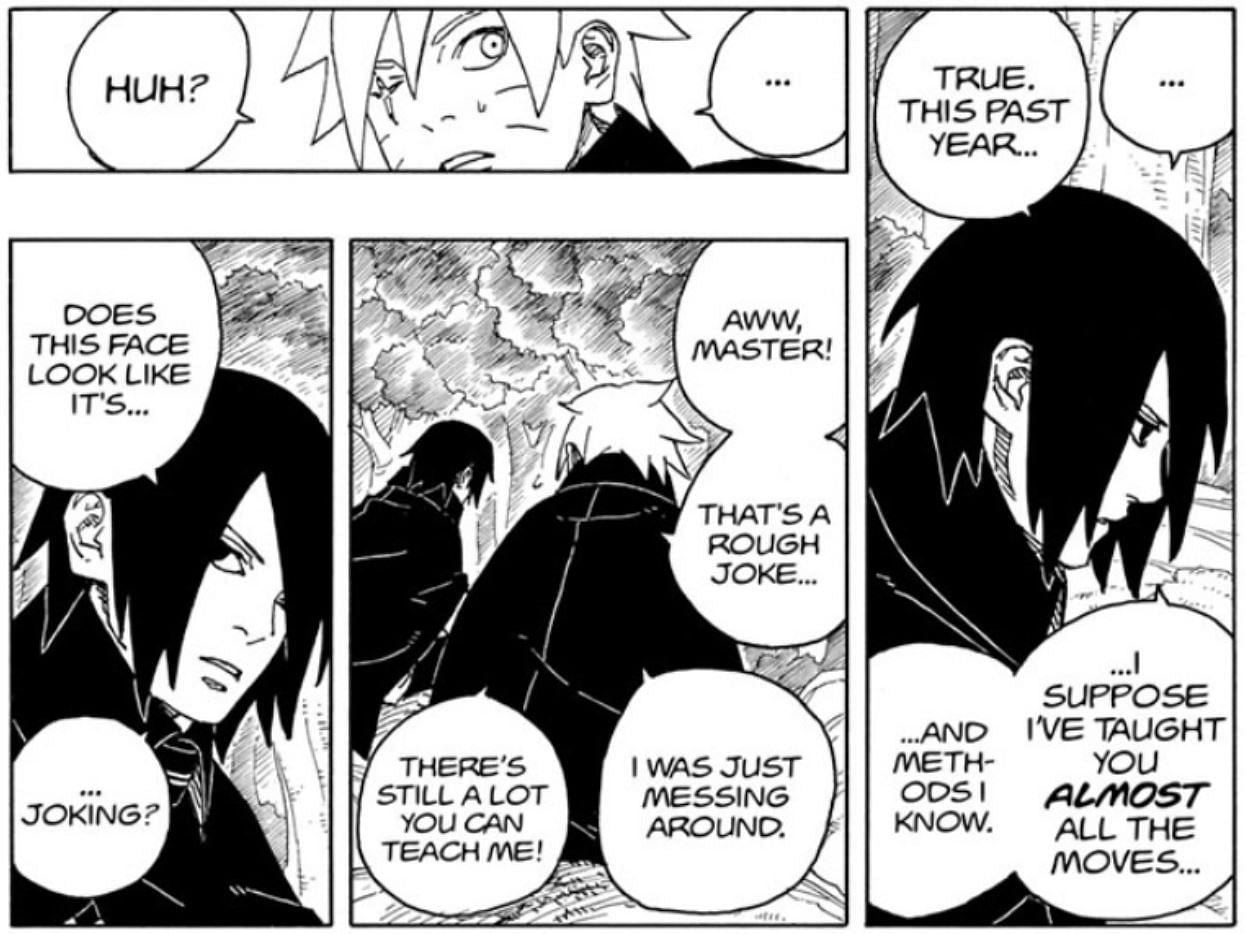 Sasuke informing his student about having taught him everything (Image via Shueisha)