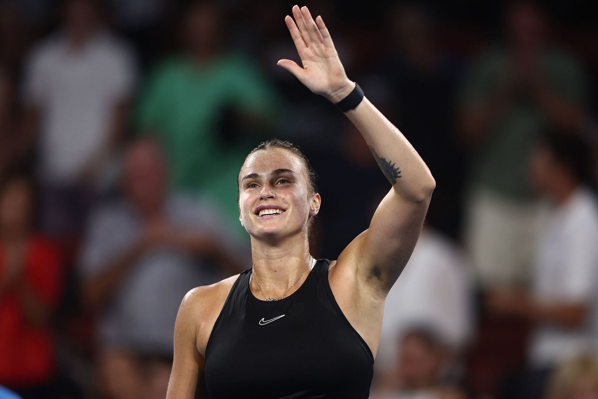 Sabalenka celebrates her win at the 2024 Brisbane International in Brisbane, Australia - Getty Images