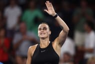Sabalenka celebrates her win at the 2024 Brisbane International in Brisbane, Australia - Getty Images
