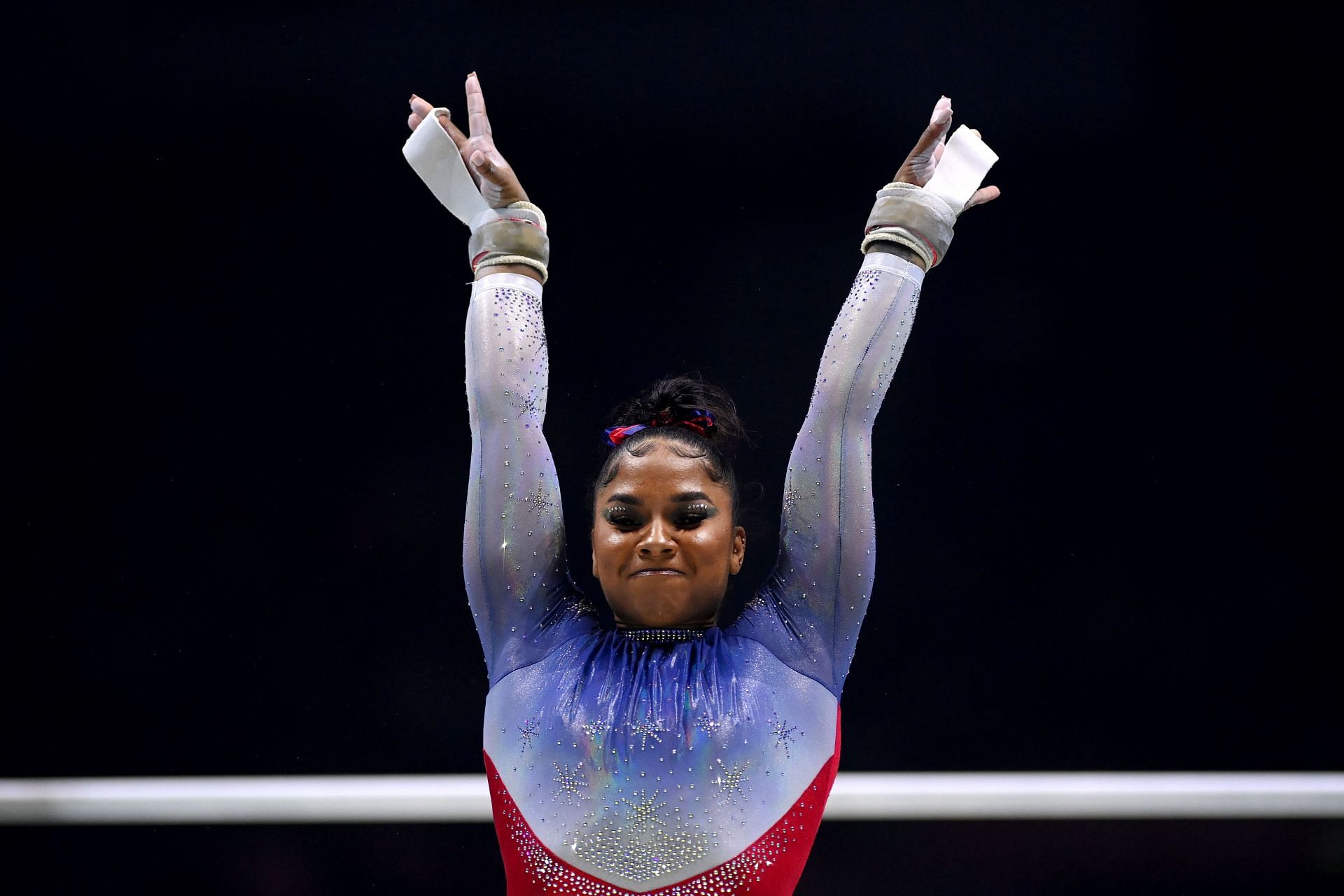 Jordan Chiles during the women's team final at the 2022 Gymnastics World Championships (Photo by Laurence Griffiths/Getty Images)