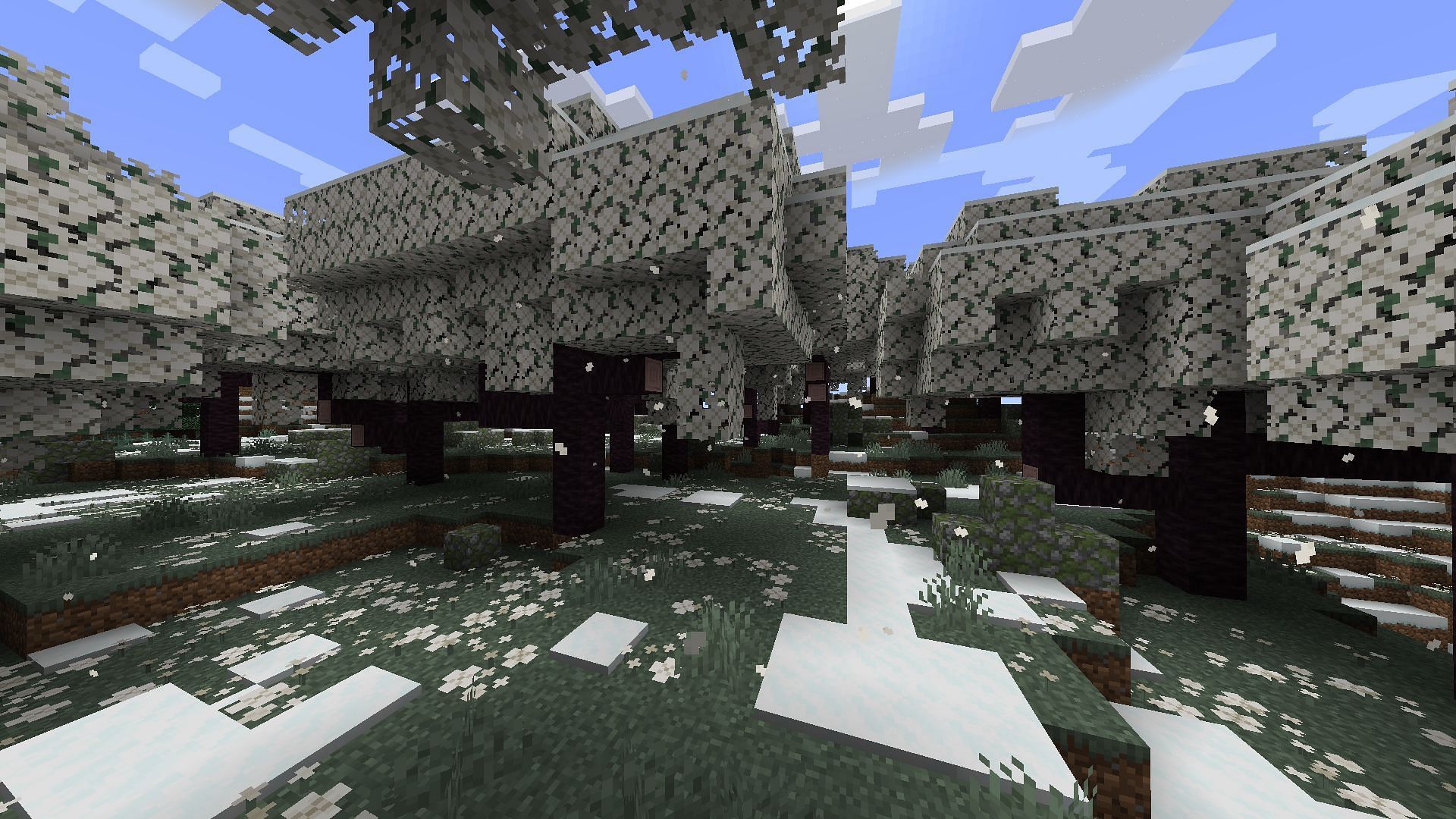 A snowblossom grove in the Biomes O&#039; Plenty Minecraft mod (Image via Forstride/CurseForge)