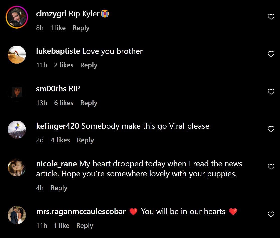 The comments under Kyler&#039;s last Instagram post (Image via Instagram/@kefinger420)