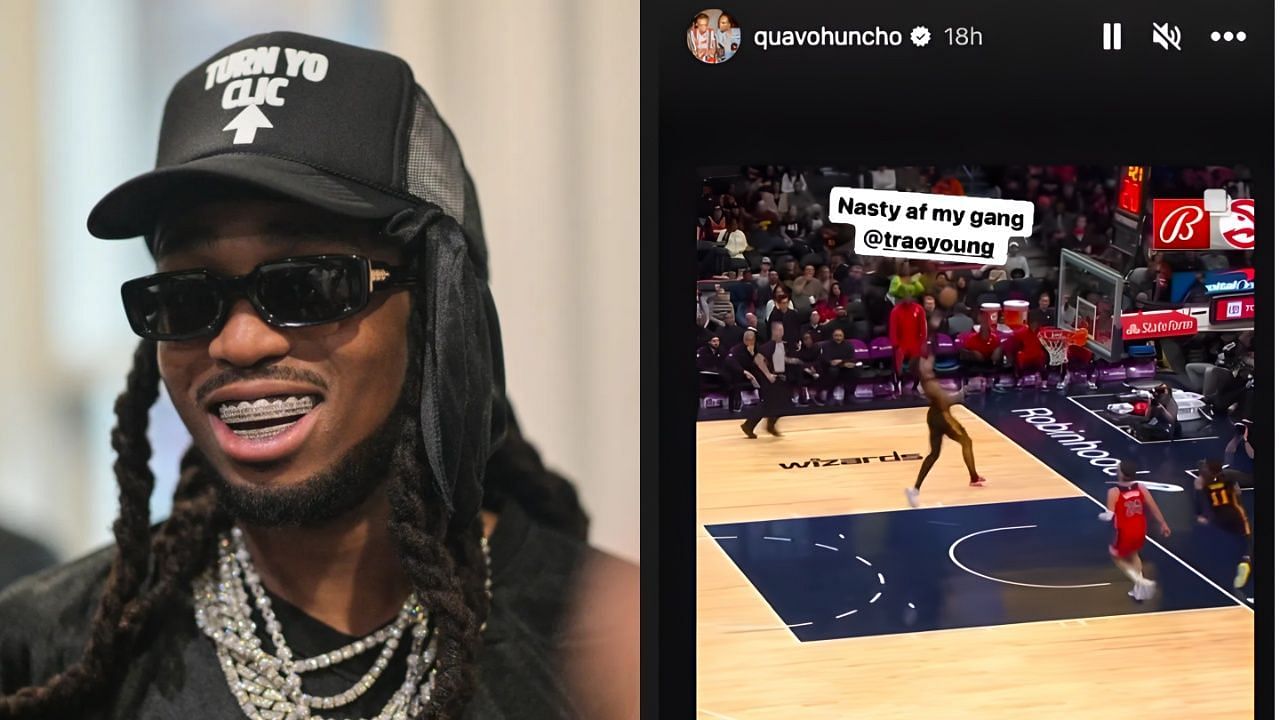 Rapper Quavo reacted to to Trae Young&rsquo;s no look lob to Jalen Johnson