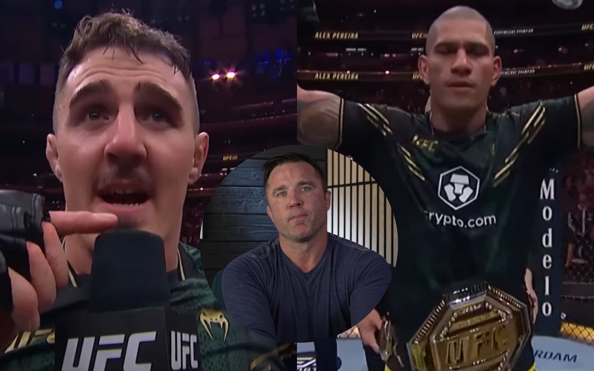 Chael Sonnen [Middle] questioned whether Tom Asinall [Left] vs. Alex Pereira [Right] would make sense for UFC 300 [Image courtesy: UFC and Chael Sonnen - YouTube]
