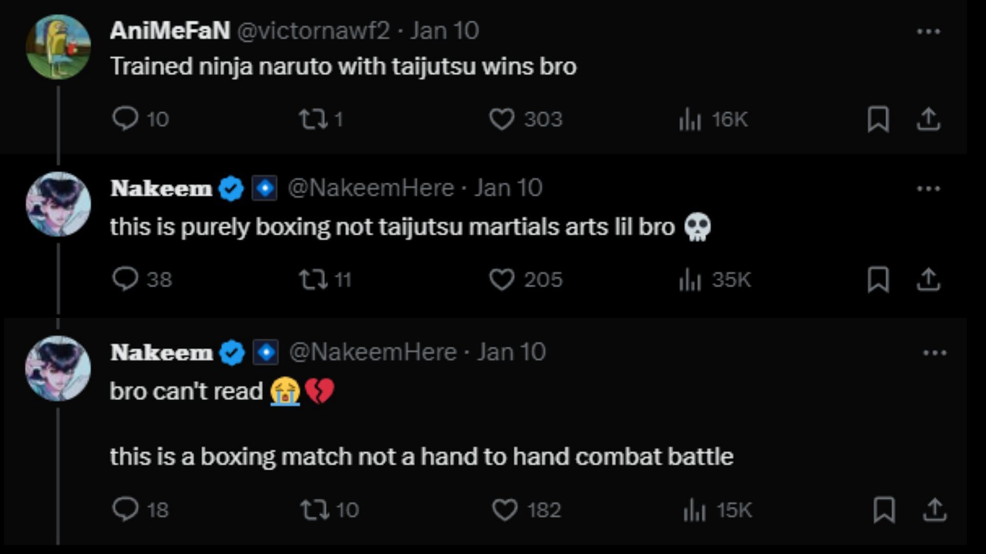 Luffy fans claiming boxing isn&#039;t a martial art. (Image via Twitter @NakeemHere)