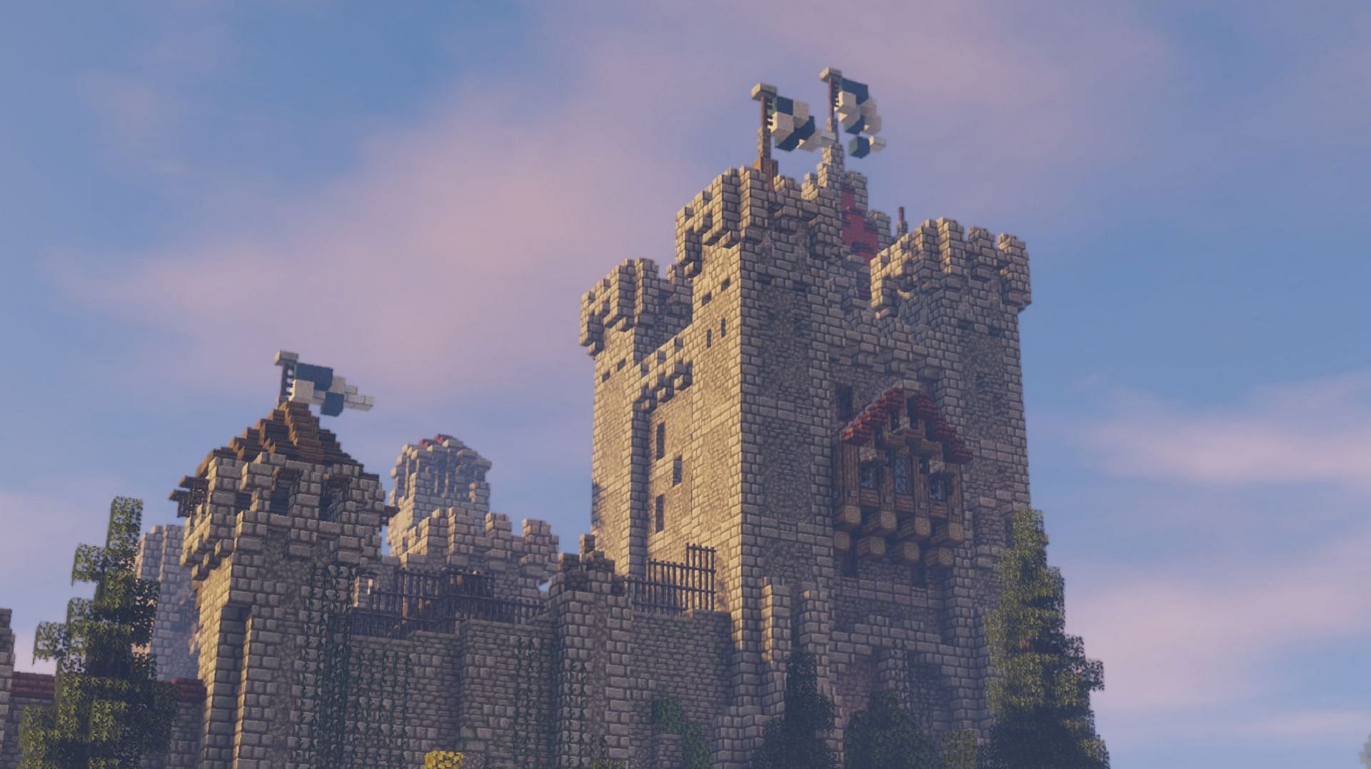 A Minecraft castle rendered within Excalibur (Image via Maffhew/CurseForge)