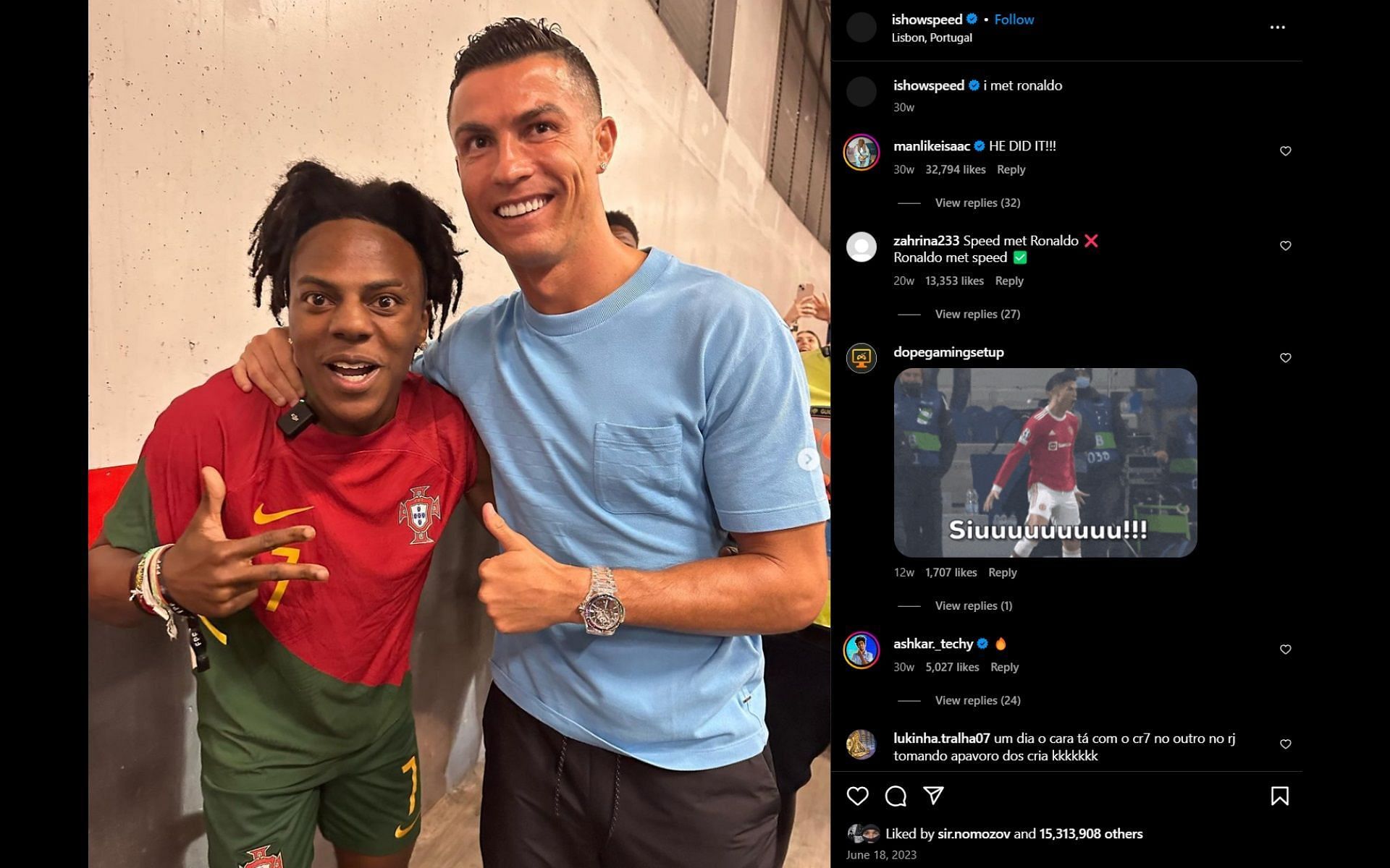 The YouTube star&#039;s viral picture with Cristiano Ronaldo on Instagram (Image via Instagram)