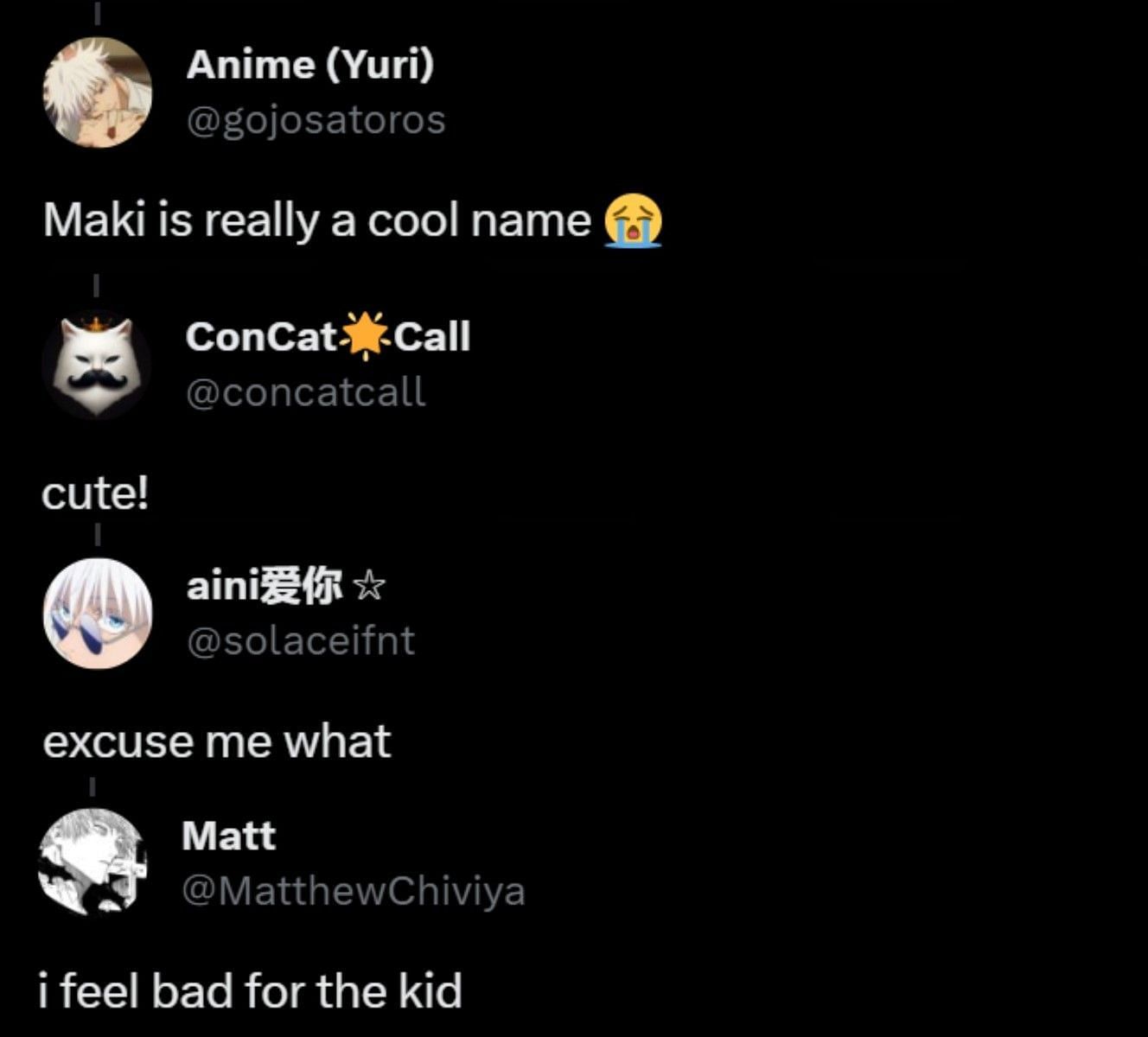 Fans show a mixed reaction to the child being named after Maki Zenin (Screengrab via X/@JJK_Mya)