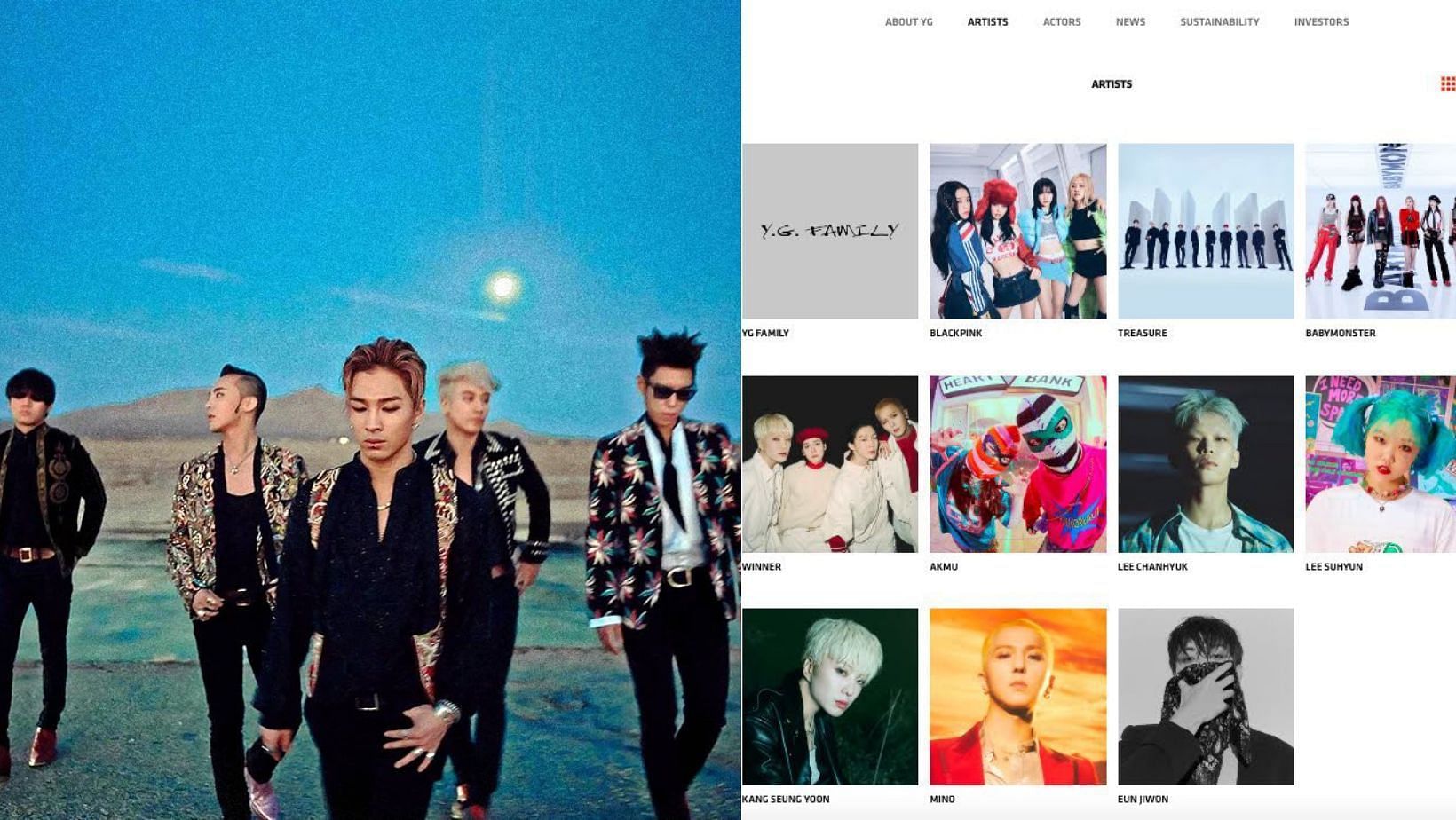 YG Entertainment allegedly removes BIGBANG from its official website following G-Dragon&rsquo;s exit. (Images via X/@kchartsmaster)
