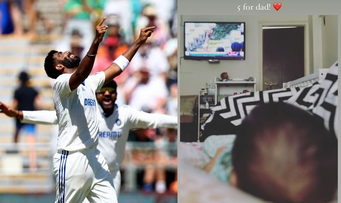 "5 for dad!"- Jasprit Bumrah's infant son Angad watches his father on TV taking a 6-wicket haul in 2nd IND vs SA Test in Cape Town