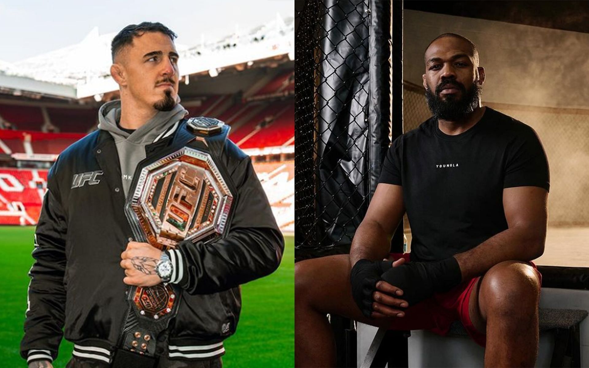 Tom Aspinall (left) wants to fight Jon Jones (right) [Images Courtesy: @jonnybones and @tomaspinallofficial Instagram]