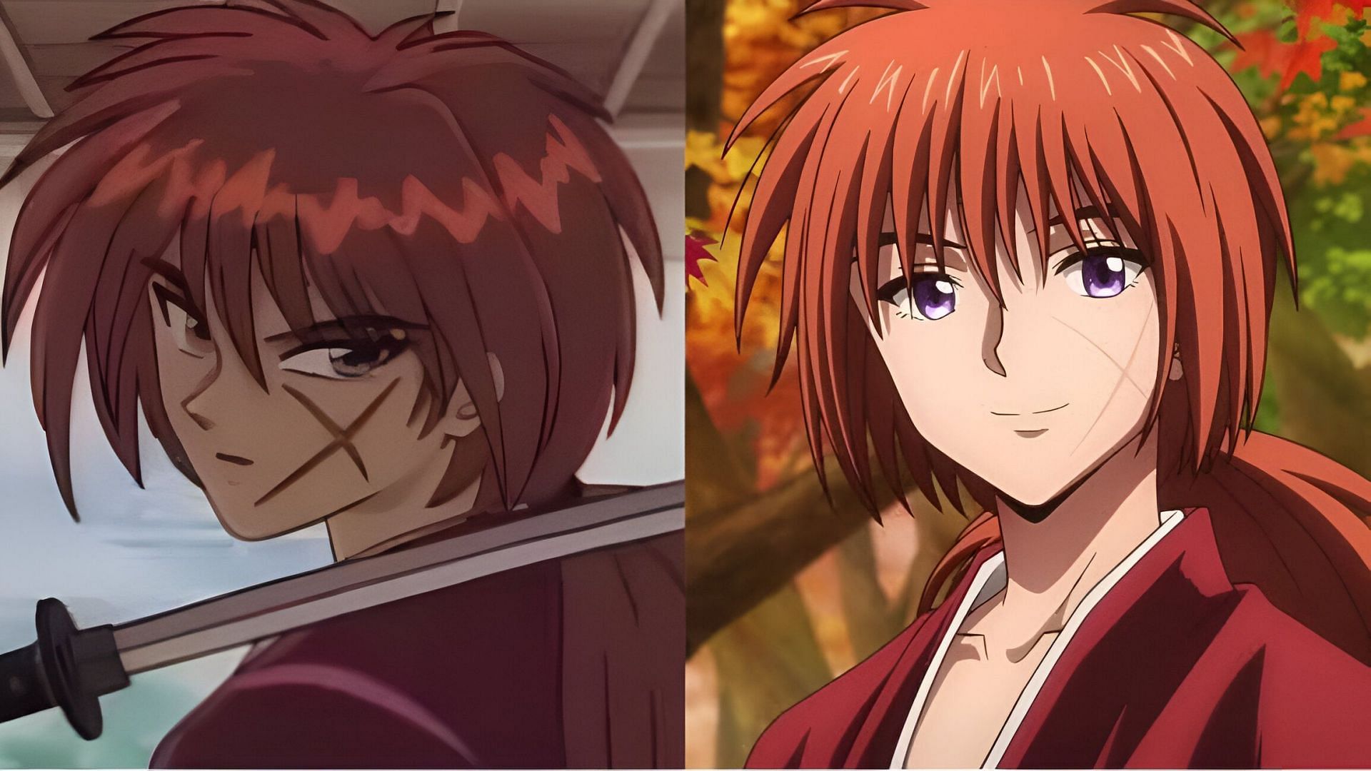 Kenshin Himura as seen in the old (left) and new (right) anime adaptation (Image via Studio Deen &amp; Lidenfilms)