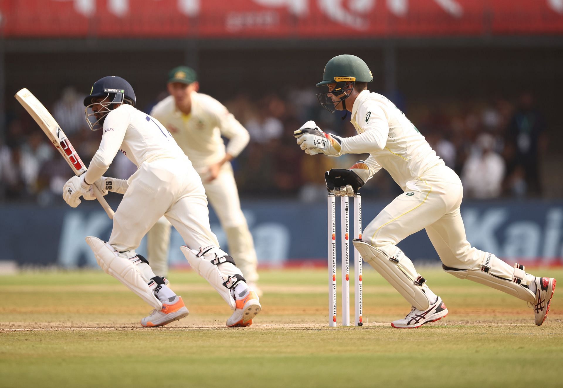 KS Bharat bats during the India v Australia - 3rd Test: Day 1