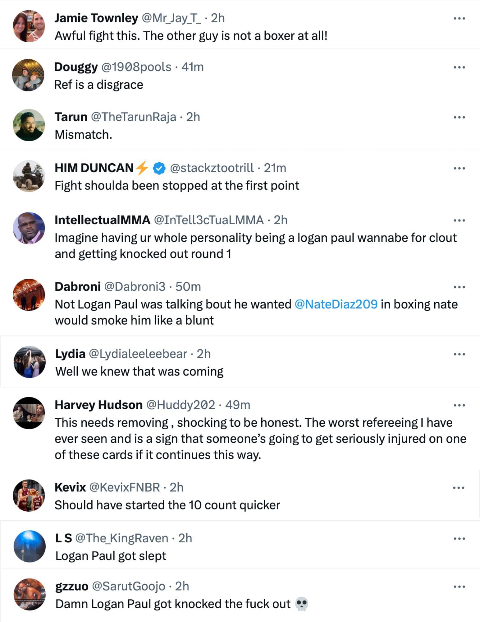 Fan reactions to Tristan Hamm knocking out Not Logan Paul at Misfits Boxing 12 [via @MF_DAZNXSeries on X]
