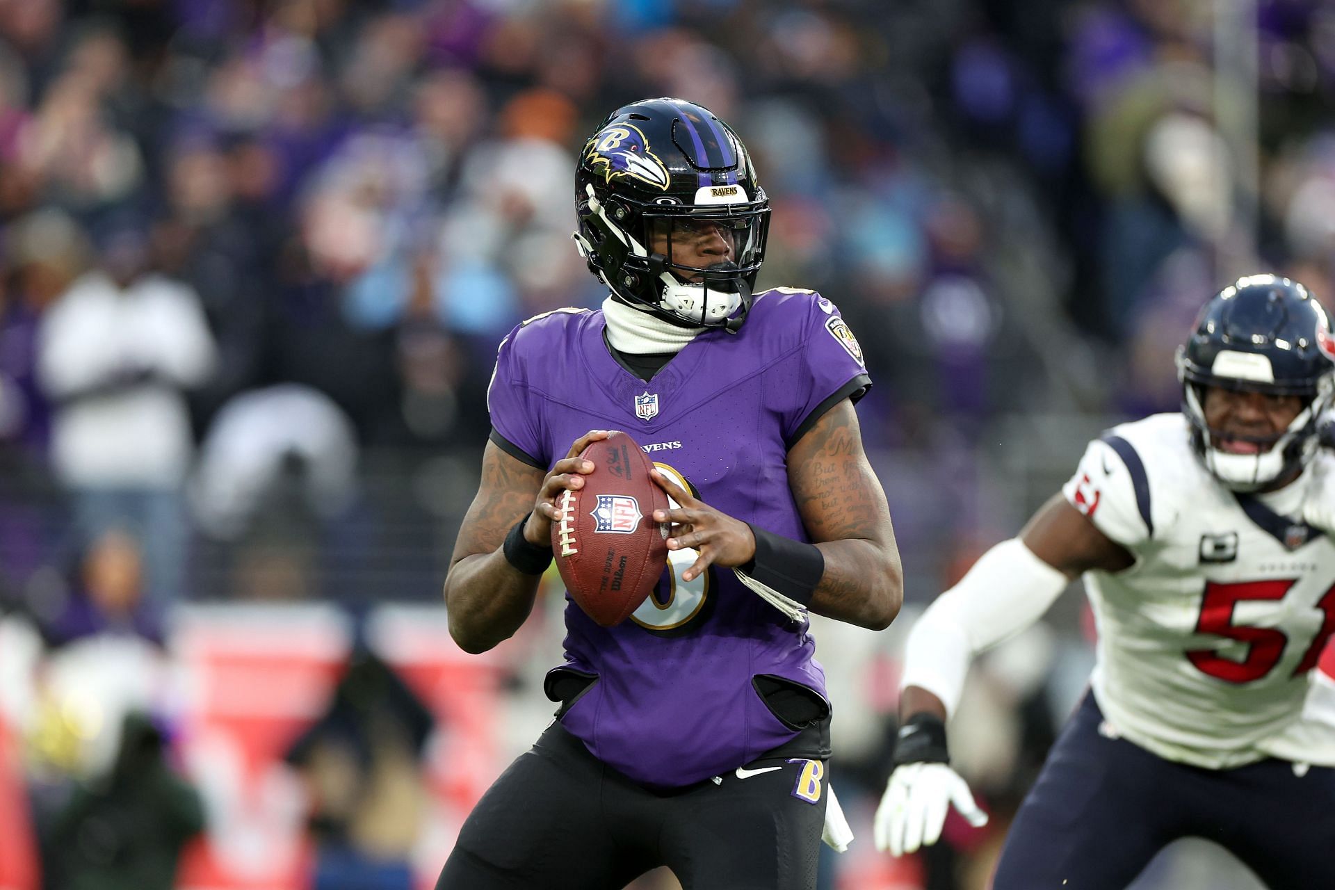 Lamar Jackson during AFC Divisional Playoffs - Houston Texans v Baltimore Ravens.