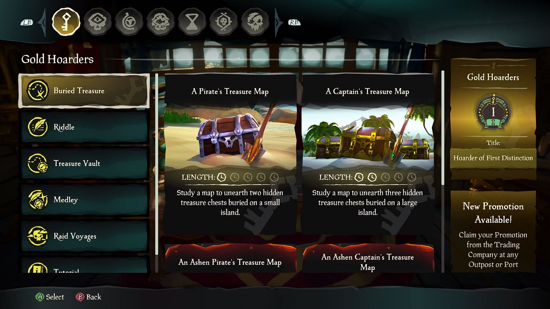 The new quest and voyage selection menu (Image via Rare)