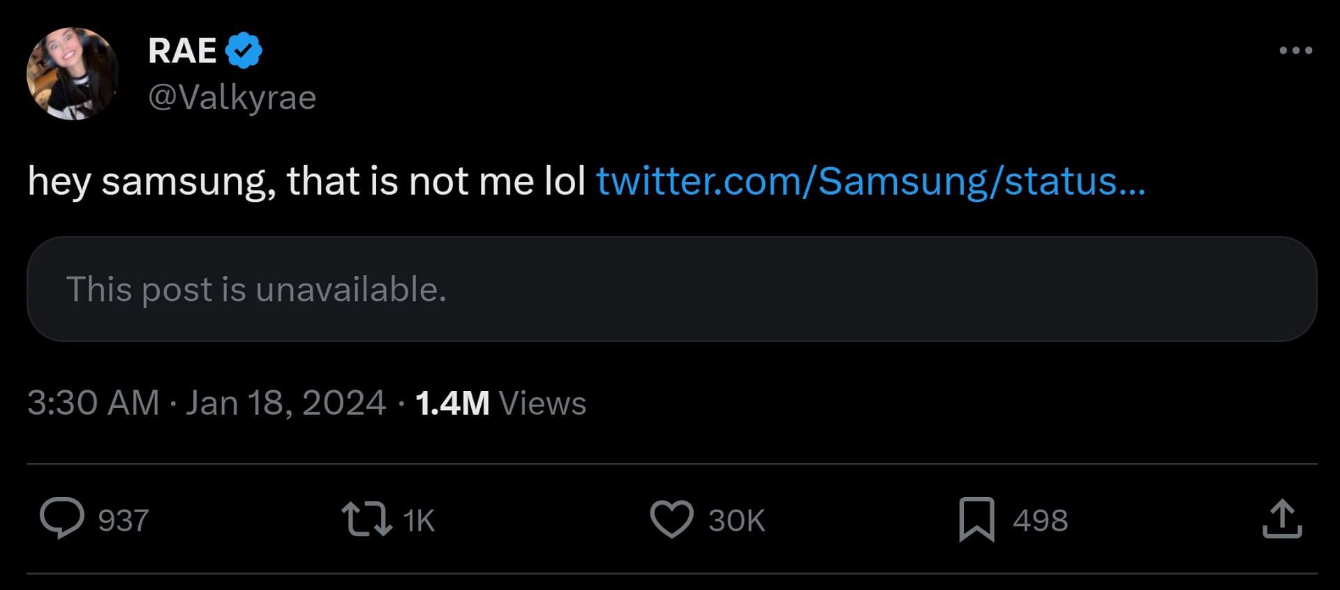 The YouTube streamer called out Samsung on their now-deleted tweet (Image via X)