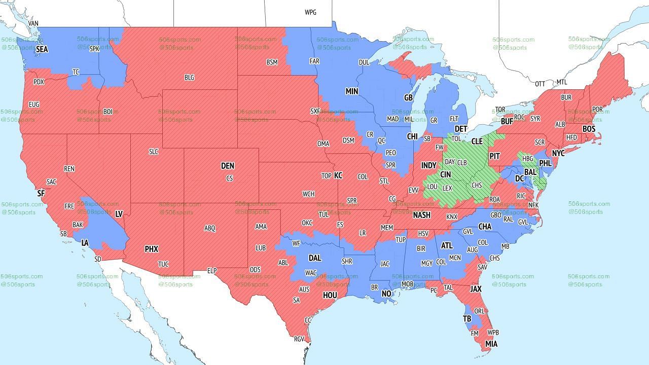 CBS TV Coverage Map (early games). Credit: 506Sports