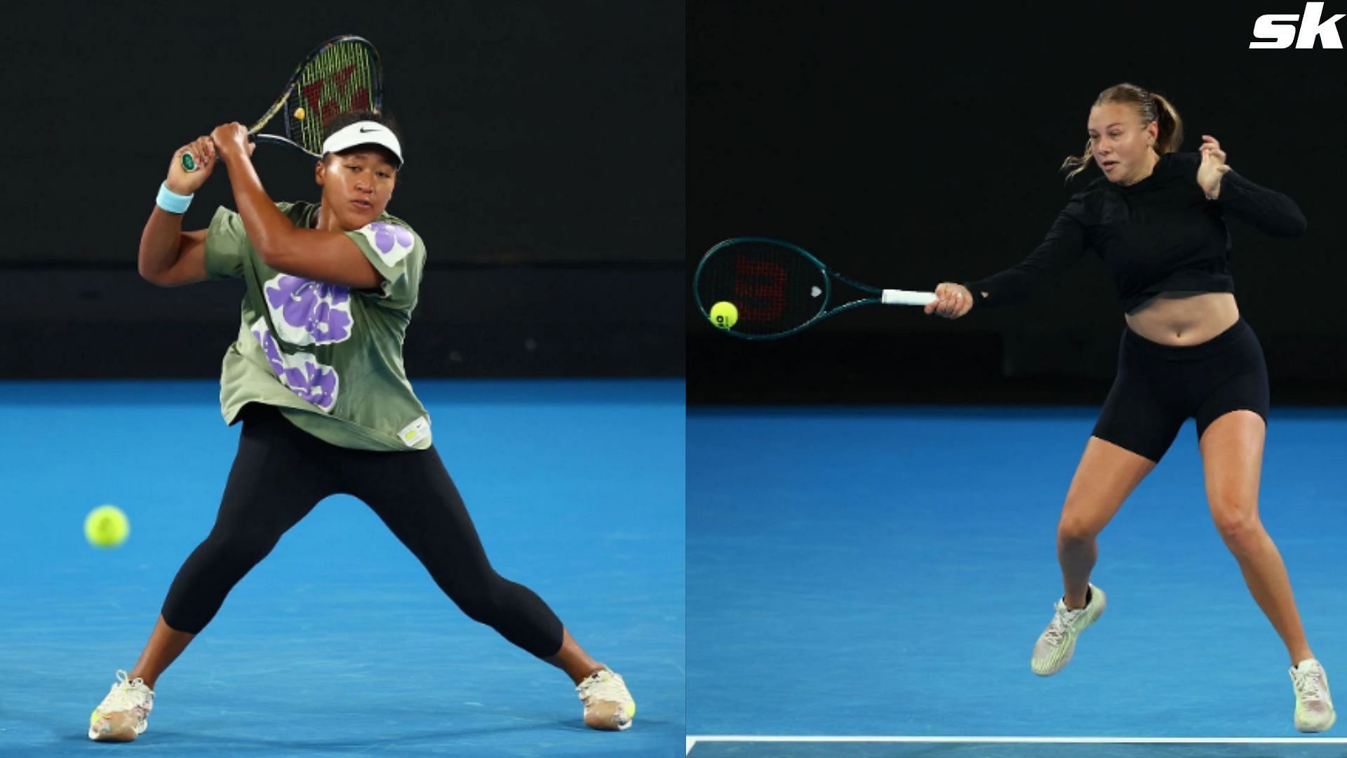 Naomi Osaka and Amanda Anisimova practise together ahead of the Australian Open 