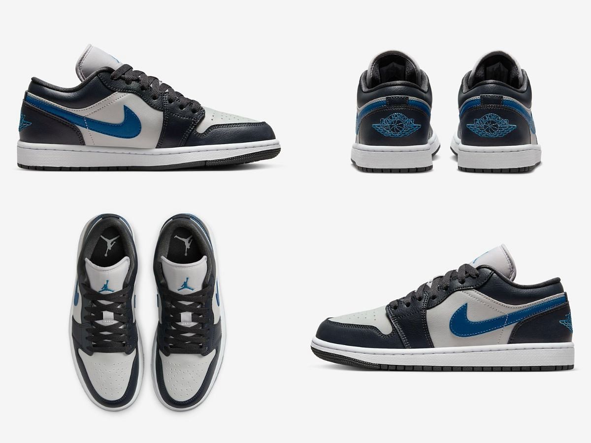 Another look at the Air Jordan 1 Low Anthracite/Industrial Blue sneakers (Image via YouTube/@cbnsneakersupdate)