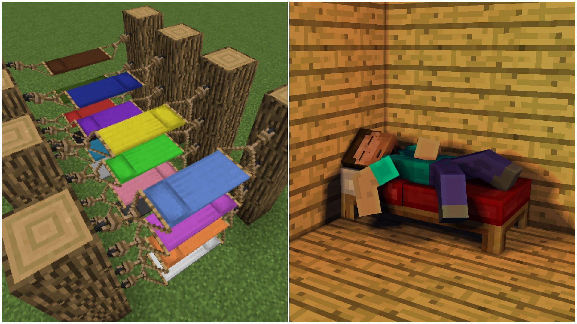 Players can sleep in a completely different way using Comforts mod (Image via CurseForge and MCPEDL.com)