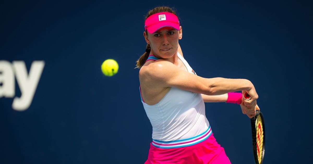 Ekaterina Alexandrova prepares to hit a backhand