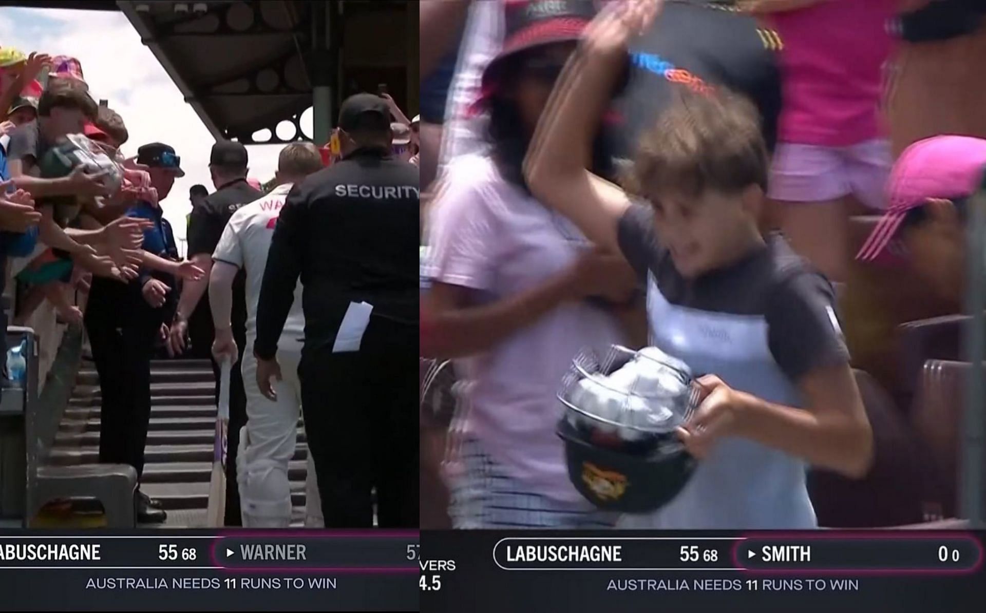 David Warner gave his helmet and gloves to a kid. 
