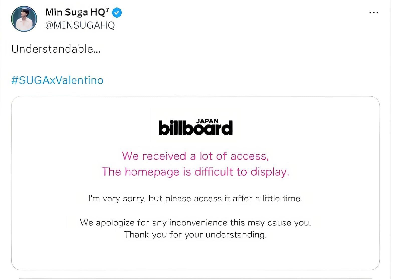 Fans react as server crashes following the release of Valentino Narratives campaign ad featuring BTS&#039; Suga (Image Via @minsugahq/X)