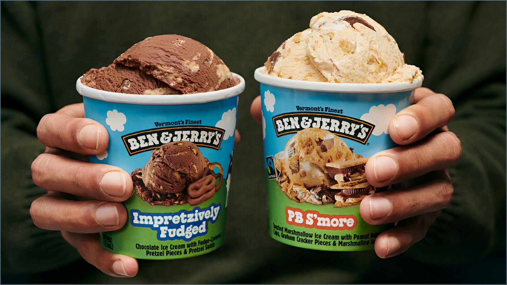 Ben &amp; Jerry&rsquo;s introduces two new PB S&rsquo;more and Impretzively Fudged ice cream flavors (Image via Ben &amp; Jerry&rsquo;s)