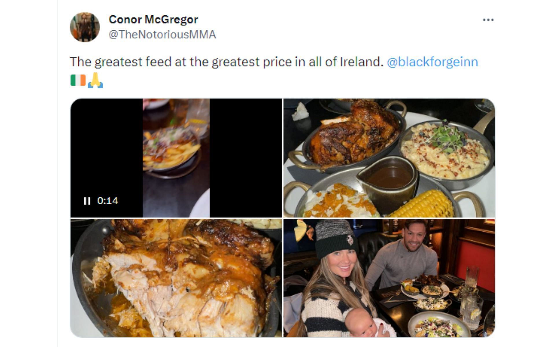 Tweets promoting The Black Forge Inn [Image courtesy: @TheNotoriousMMA - X]