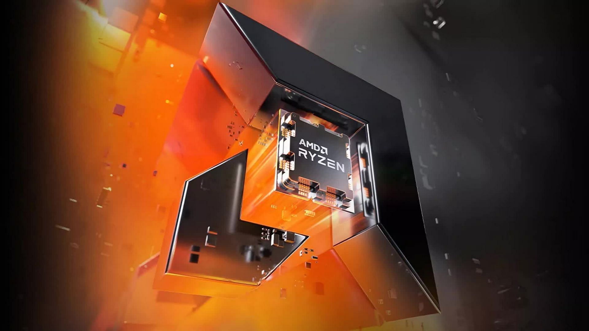 AMD Ryzen chip on black and orange background