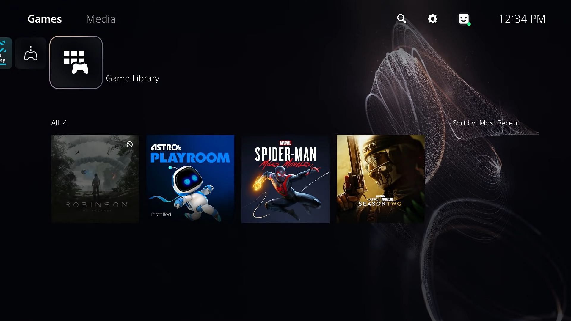 The game library page on the PlayStation 5 console (Image via Sony)