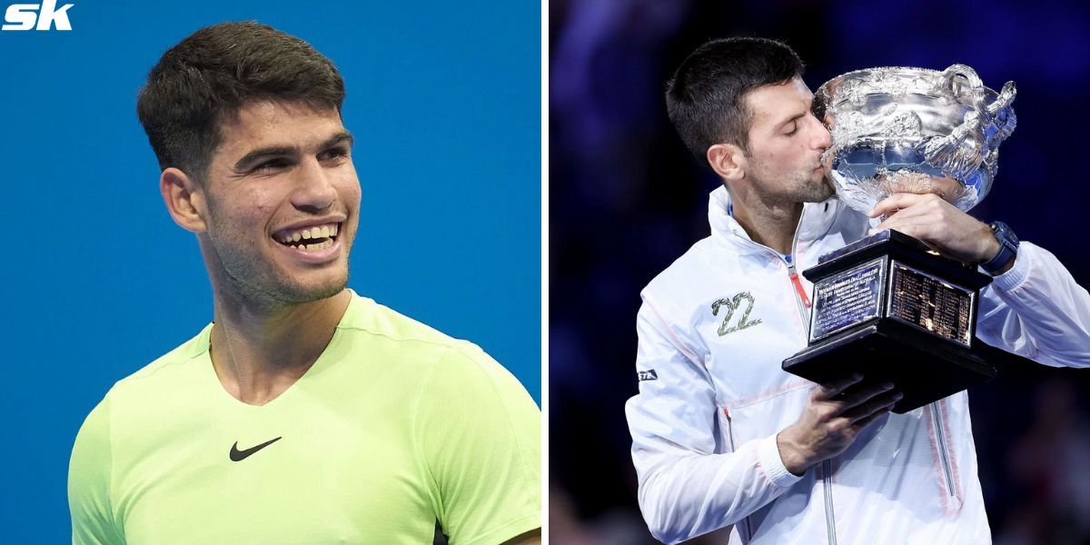 Carlos Alcaraz (L) and Novak Djokovic (R)