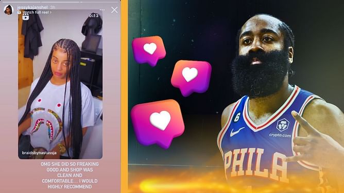 James Harden's girlfriend Jessyka Janshel looks delighted as she unveils tribal-style waist-length braided hairdo
