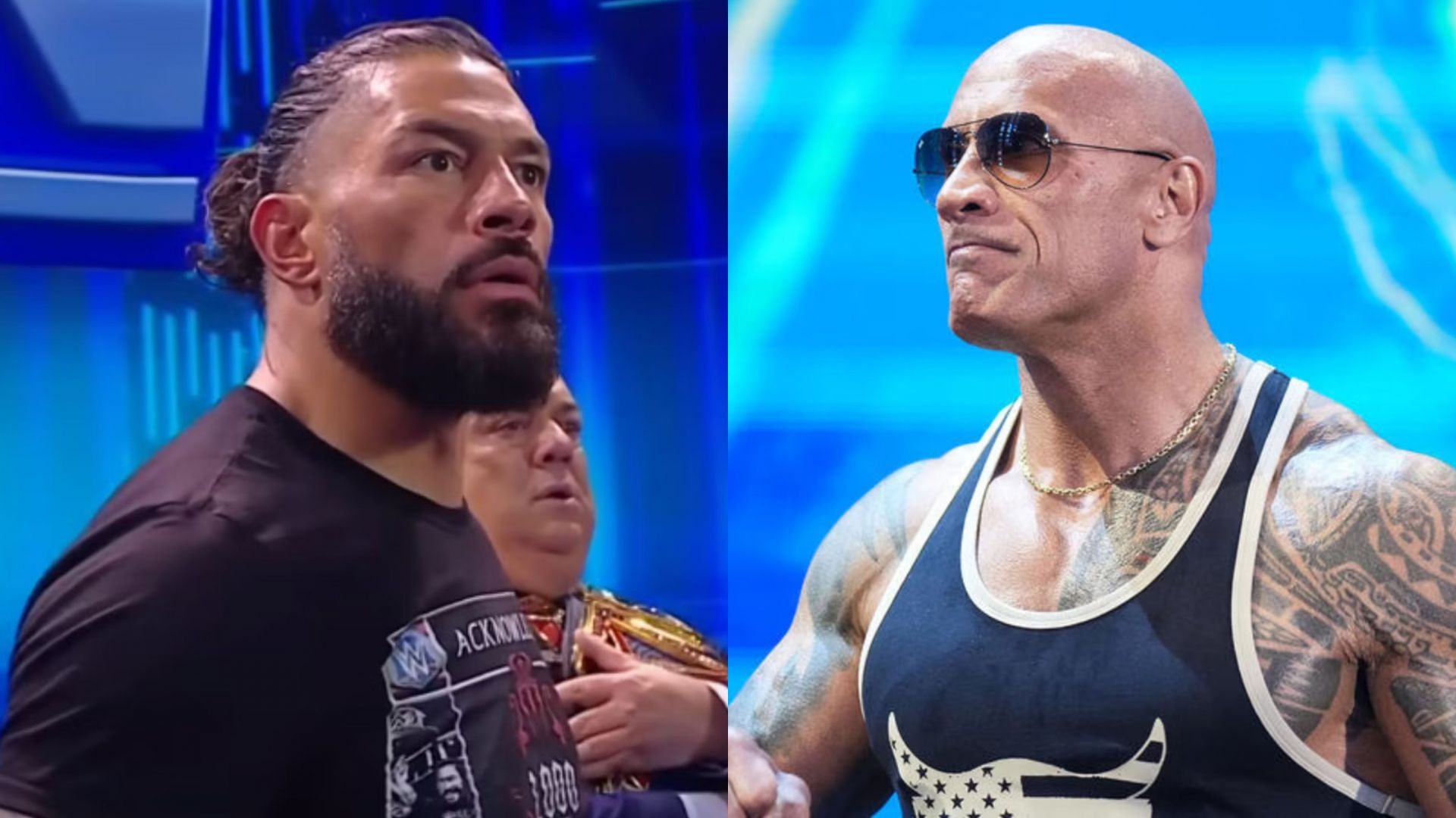 Undisputed WWE Universal Champion Roman Reigns (left) and The Rock (right)