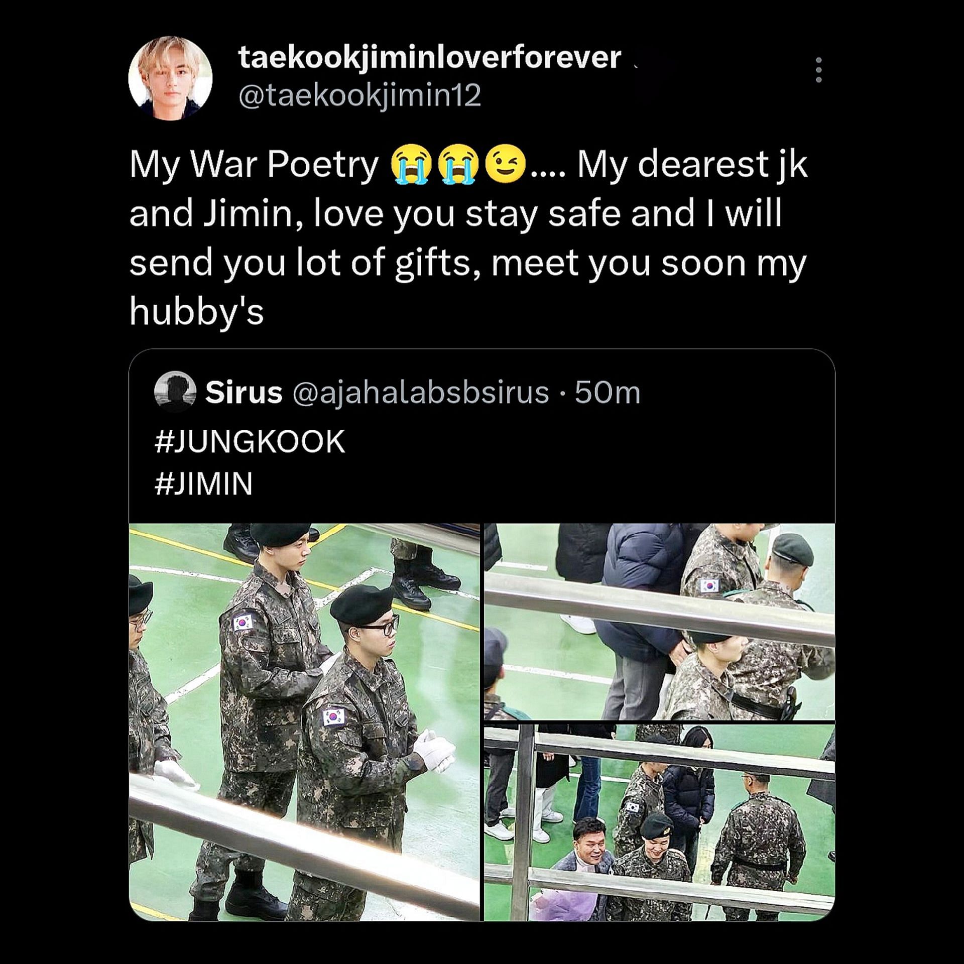 Fans reacting to Jimin and golden maknae&#039;s viral pic (Image via X/@taekookjimin12)