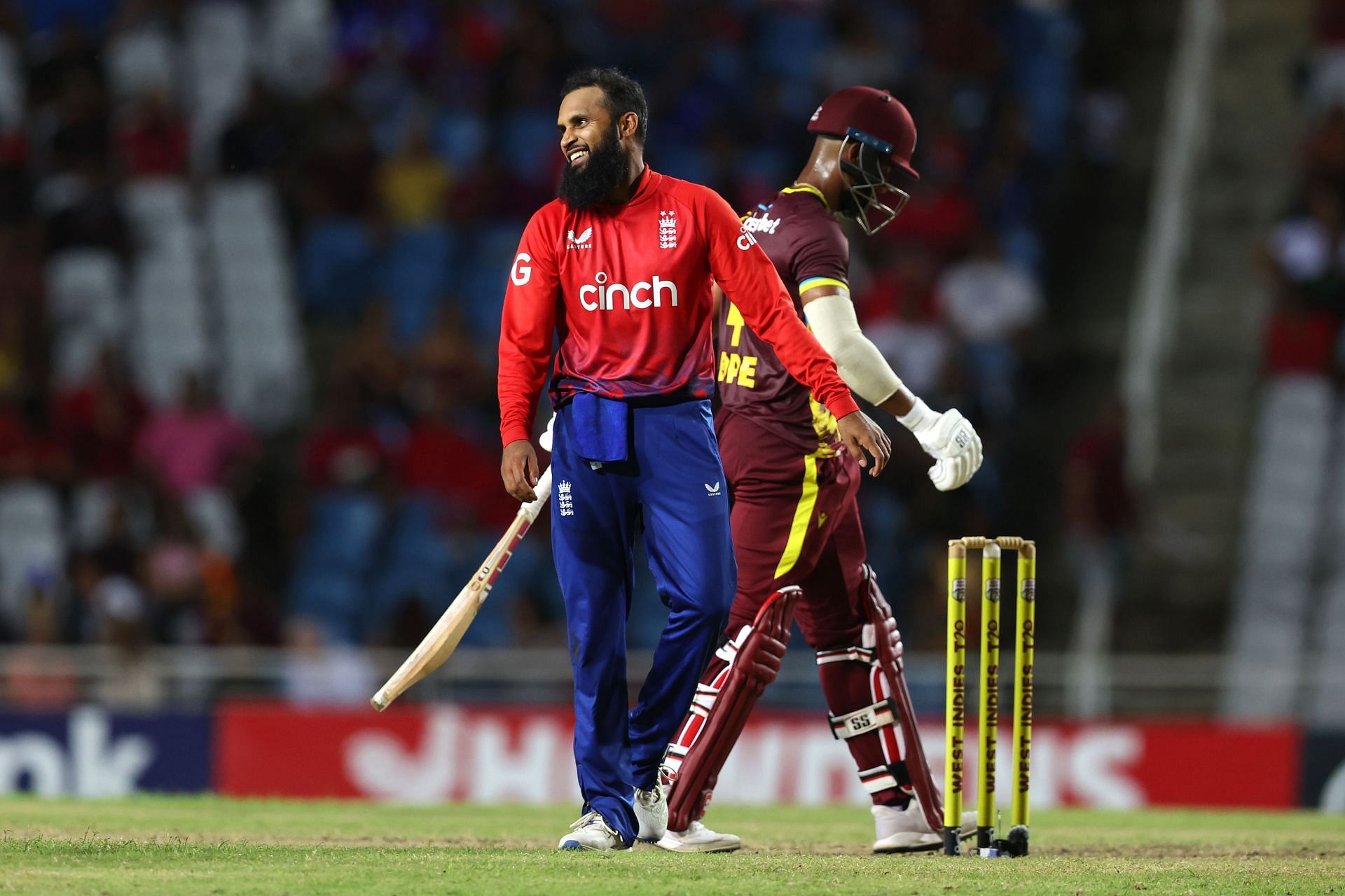 Adil Rashid in action against the West Indies in a 5-match series played in 2023.