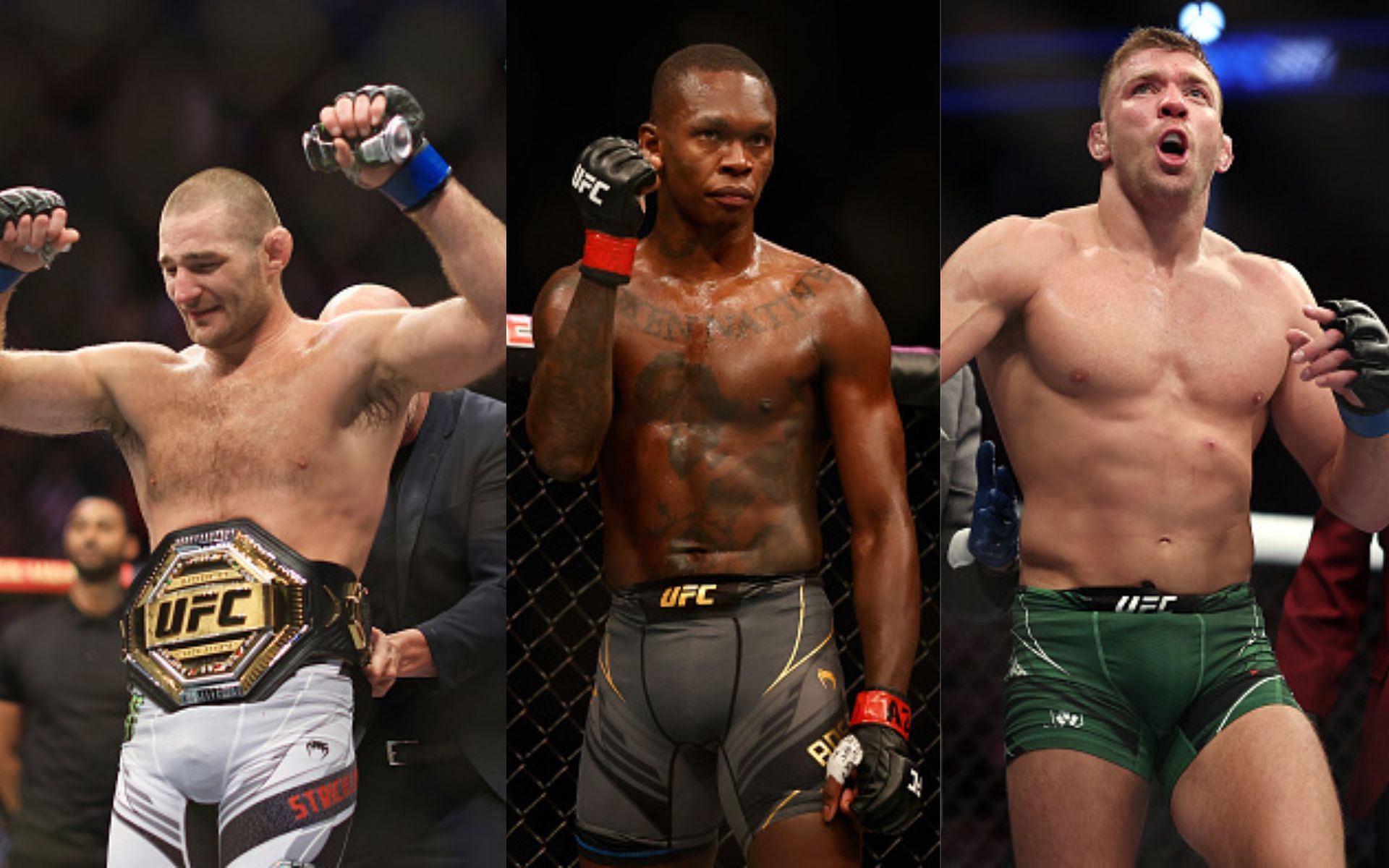 From left to right: Sean Strickland, Israel Adesanya, Dricus du Plessis