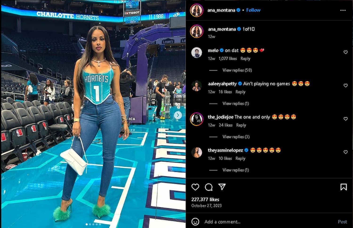 LaMelo comments on girlfriend Ana Montana&#039;s Instagram post of her wearing a Hornets-themed top