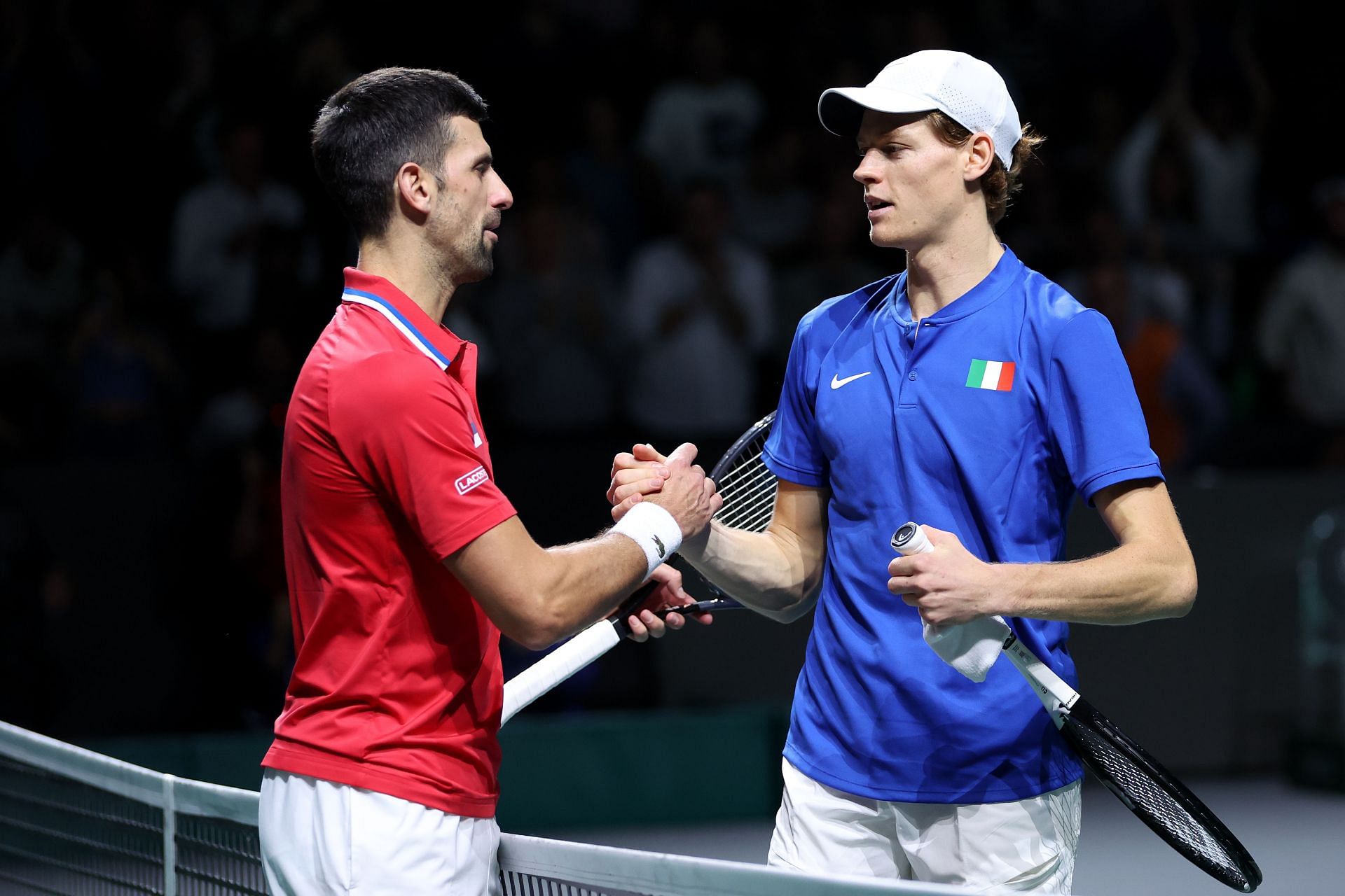 Novak Djokovic and Jannik Sinner at the 2023 Davis Cup Final