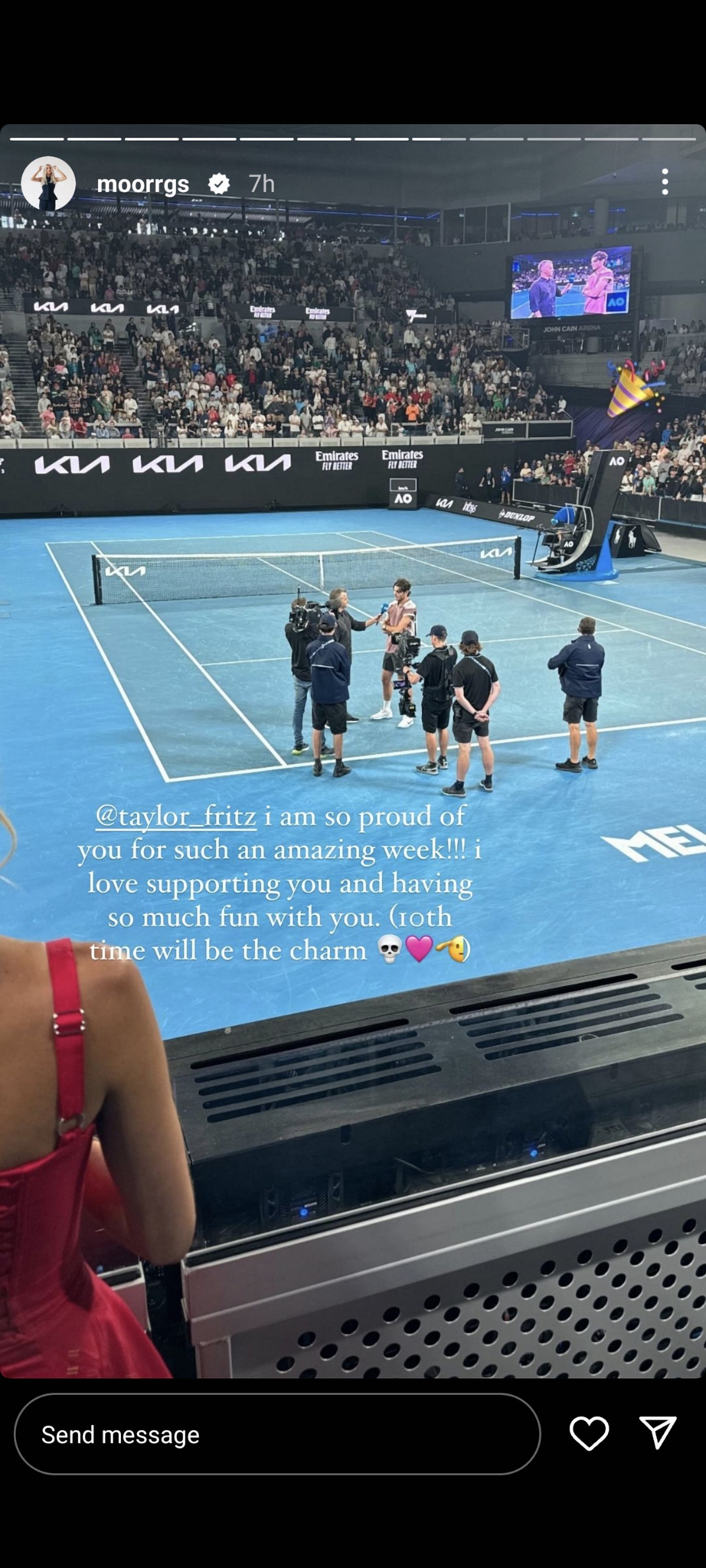 Morgan Riddle&#039;s Instagram story in support of Taylor Fritz