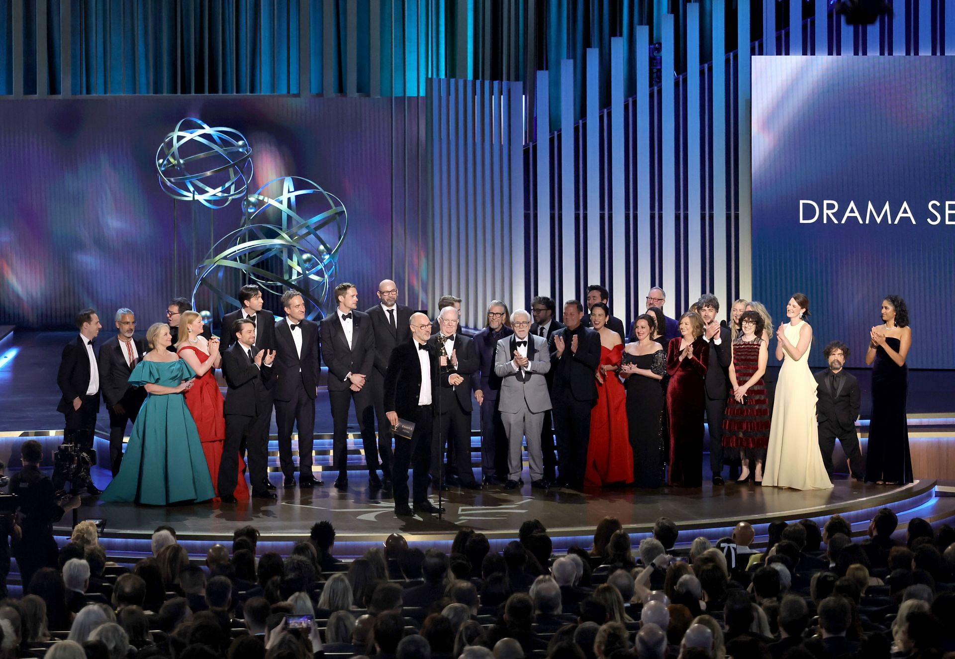 The cast and crew of Succession at the 75th Primetime Emmy Awards (Image via Getty Images)