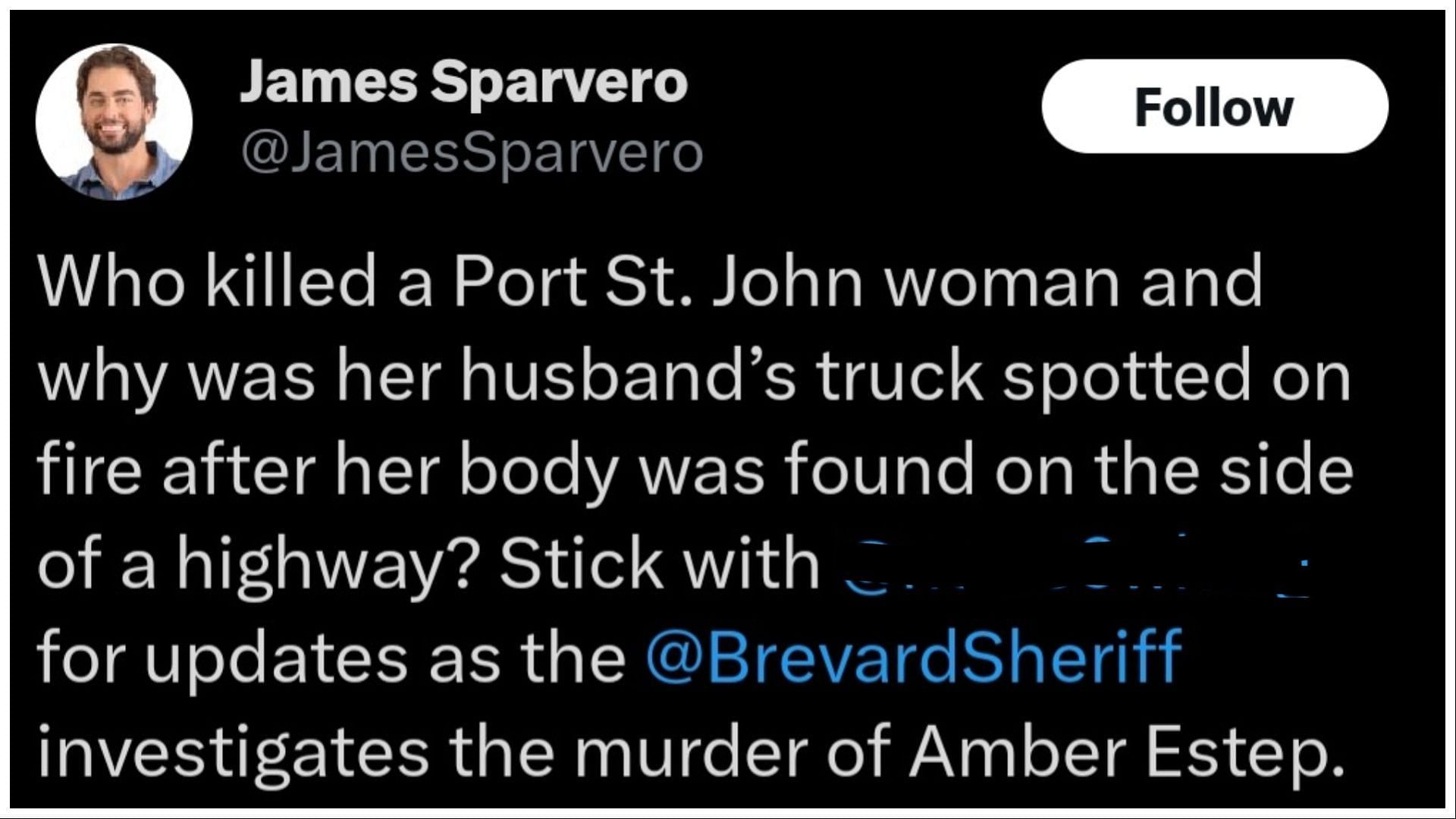 Amber&#039;s husband, Brian&#039;s pickup truck was on fire (Image via X/@James Sparvero)