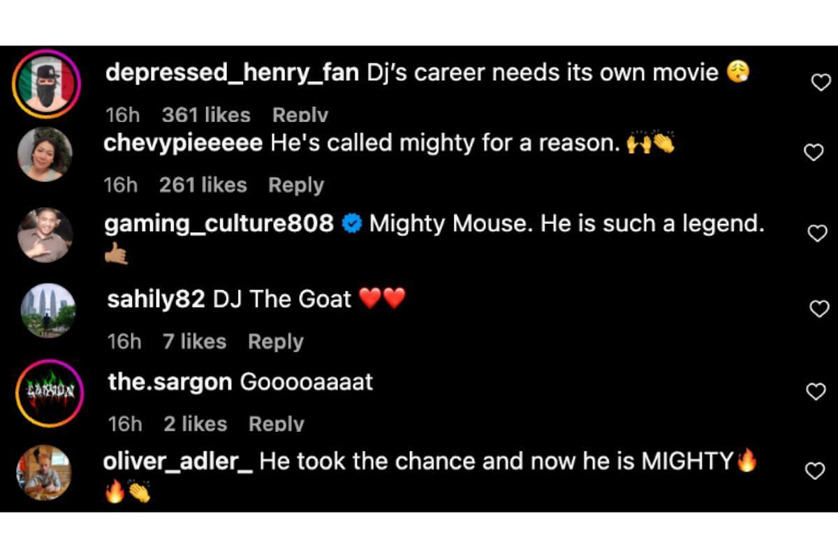 Screenshot of fans' comments